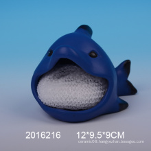 Decorative ceramic sponge holder with shark design